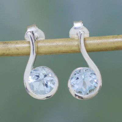 Alternate image for Blue Topaz Earrings in Sterling Silver Modern Jewelry Sky Droplet