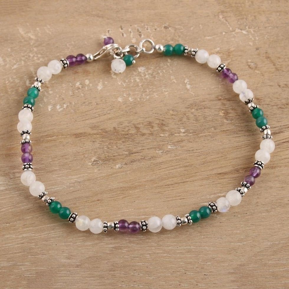 Amethyst and Rainbow Moonstone Anklet 'Head Over Heels'