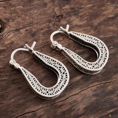 Alternate image for Horseshoe Shaped Filigree Sterling Silver Hoop Earrings Horseshoe Bend