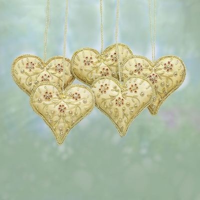 Alternate image for Heart Shaped Beaded Tree Ornaments from India Set of 5 Floral Heart