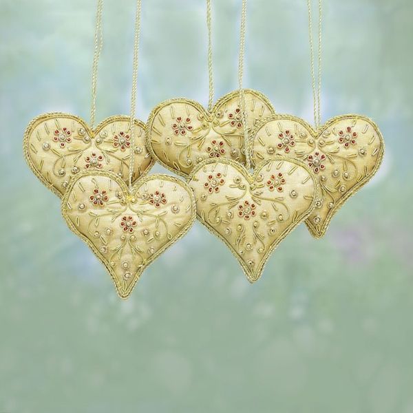Alternate image for Heart Shaped Beaded Tree Ornaments from India Set of 5 Floral Heart