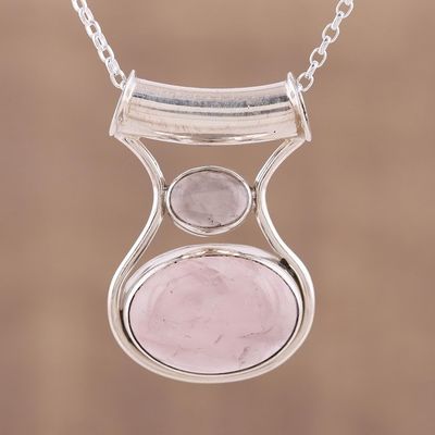 Alternate image for Rose Quartz and Sterling Silver Modern Pendant Necklace Simply Scintillating