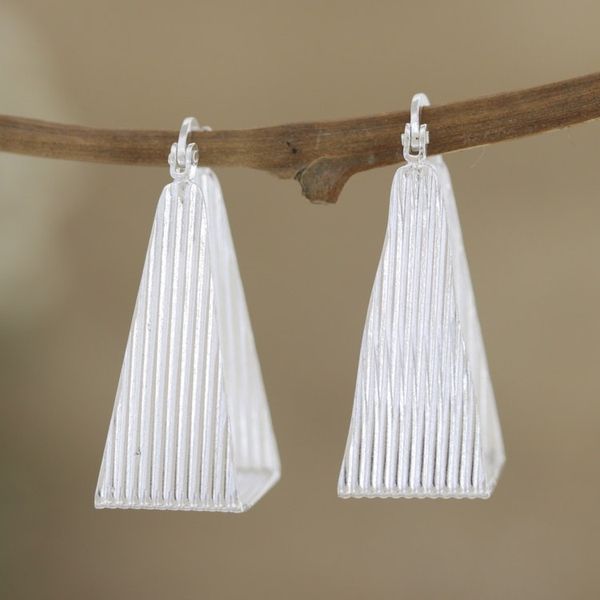 Alternate image for Geometric Sterling Silver Hoop Earrings Crafted in India Geometric Splendor