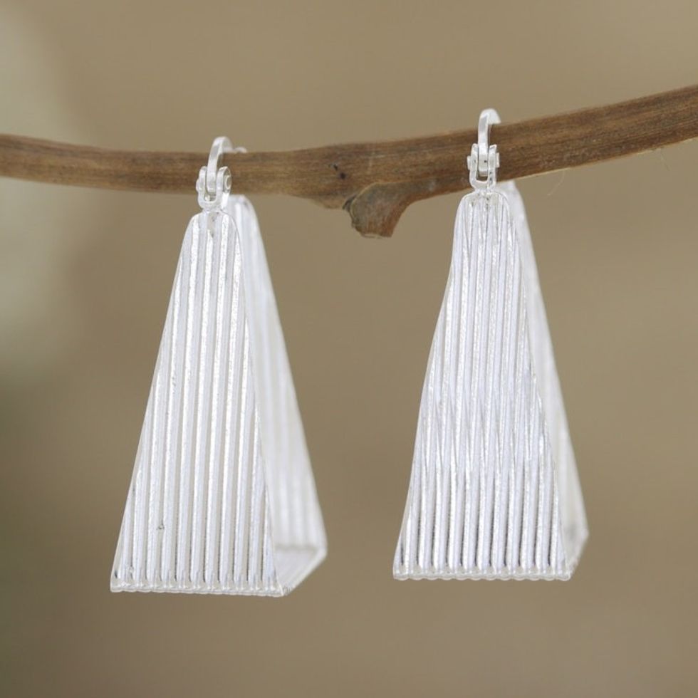 Geometric Sterling Silver Hoop Earrings Crafted in India 'Geometric Splendor'