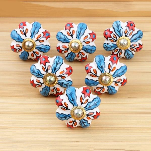 Alternate image for Set of 6 Hand Painted Ceramic Drawer PullsKnobs Flowery Glory