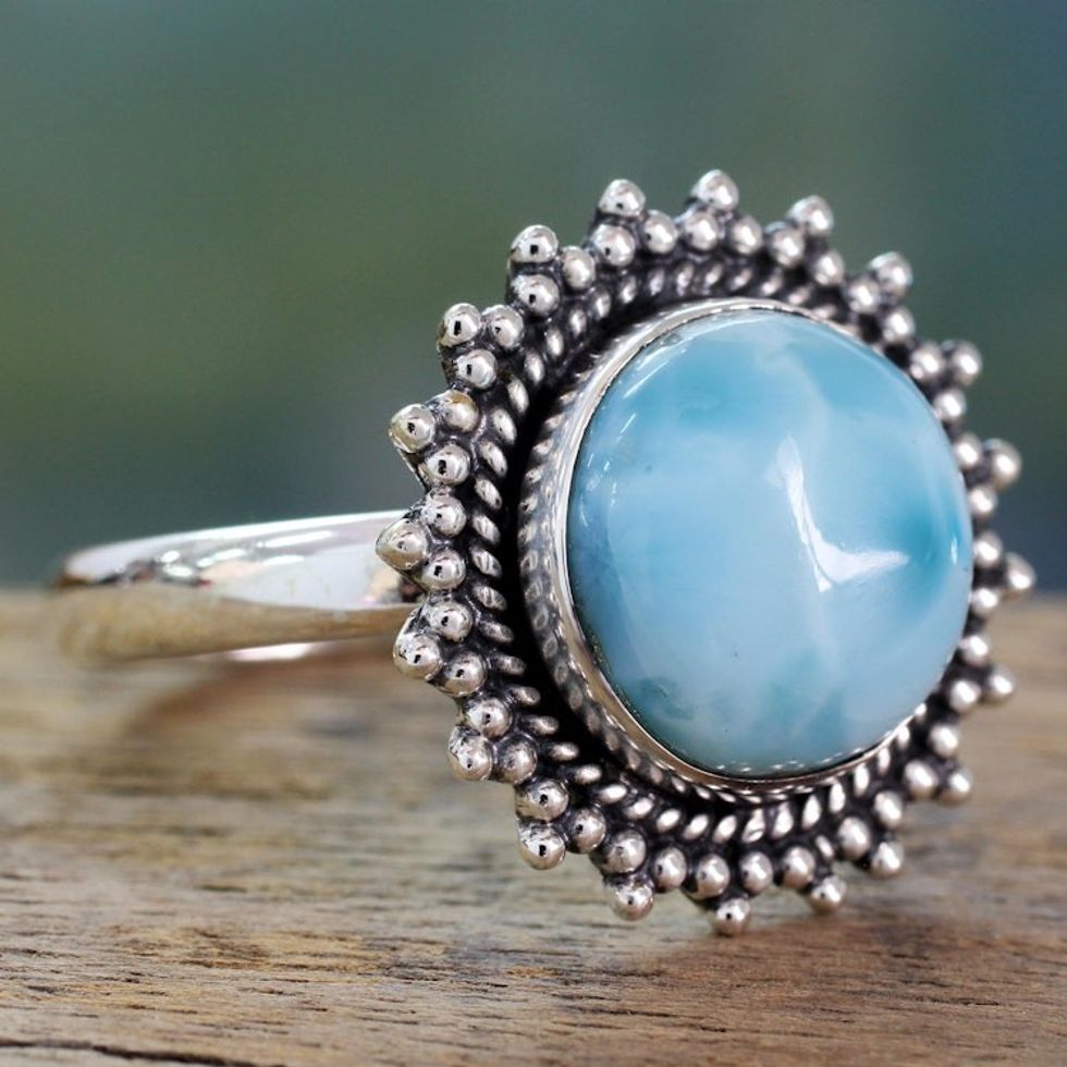 Classic Larimar Cocktail Ring in Sterling Silver Bezel 'Sea and Sky'