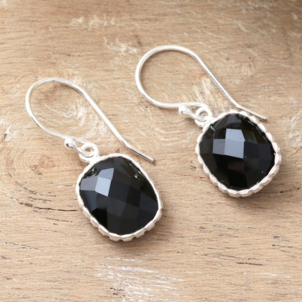 Artisan Crafted Earrings Sterling Silver and Onyx 'Delhi Darkness'