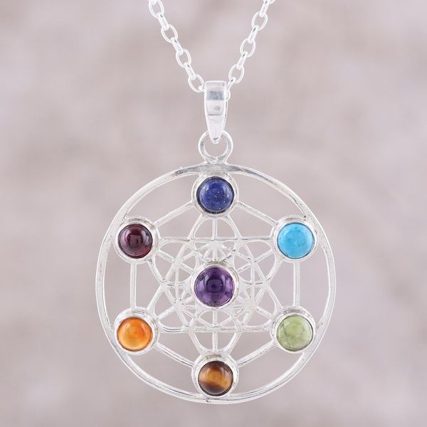 Alternate image for Multi-Gemstone Circular Chakra Necklace from India Inner Chakra