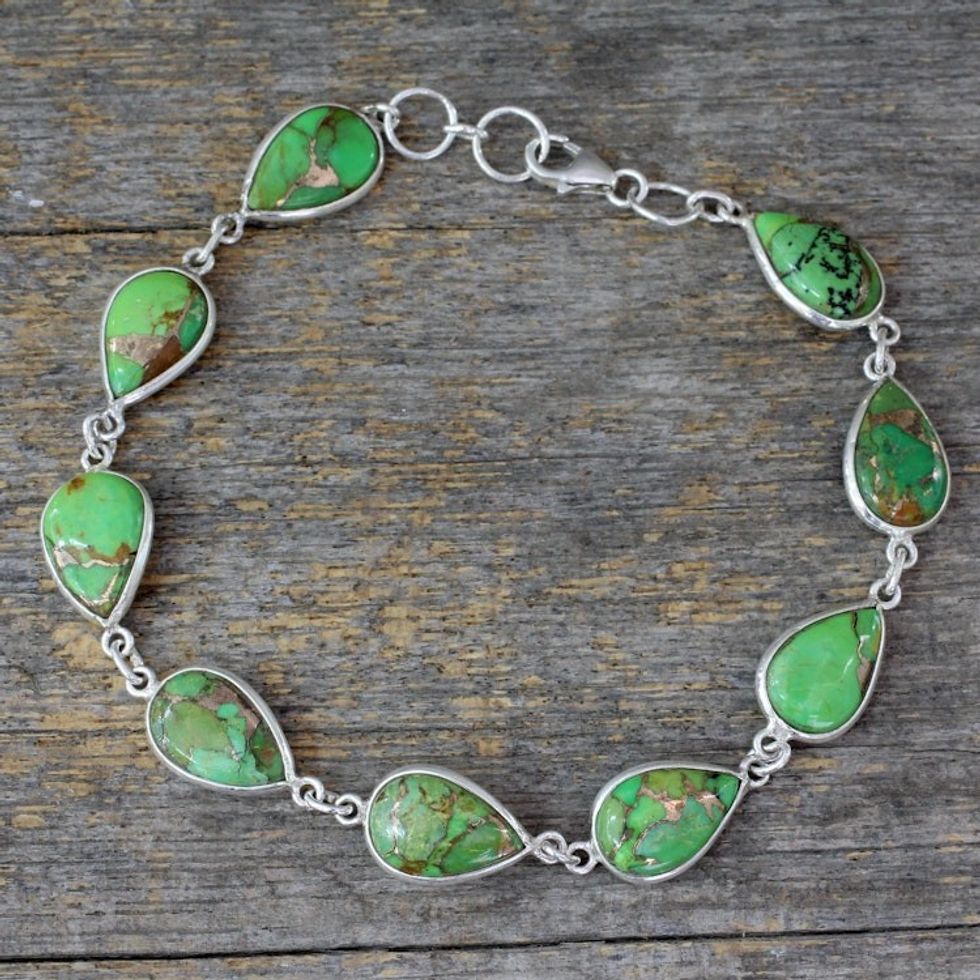 Silver 925 Bracelet Crafted with Green Composite Turquoise 'Serenity in Green'