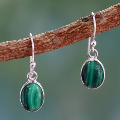 Alternate image for Silver and Malachite Earrings Crafted in India Verdant Paths