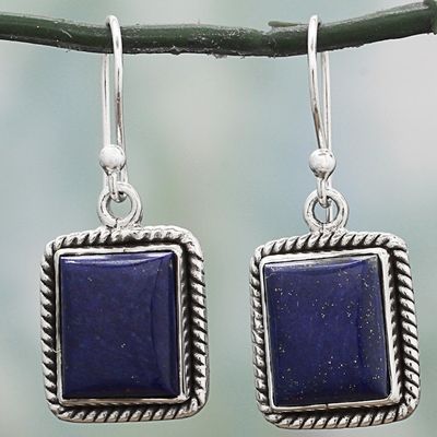 Alternate image for Lapis Lazuli Sterling Silver Rectangle Dangle Earrings Blue Frame