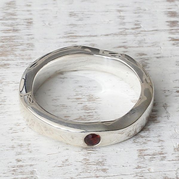 Alternate image for Sterling Silver and Garnet Band Ring from India Curvy Sophistication in Red