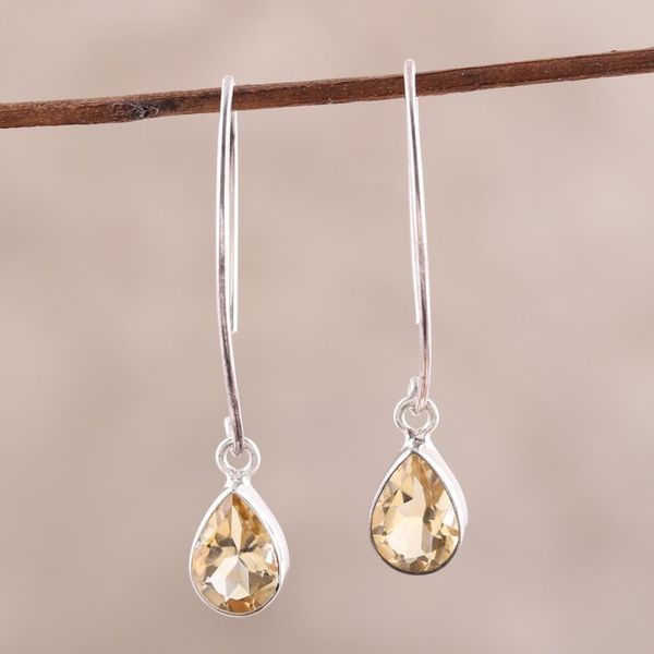 Alternate image for 4-Carat Citrine Dangle Earrings from India Golden Luster