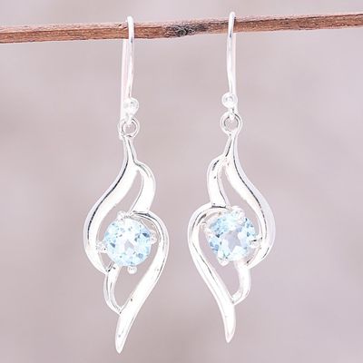 Alternate image for Wave Motif Blue Topaz Dangle Earrings from India Dazzling Gleam