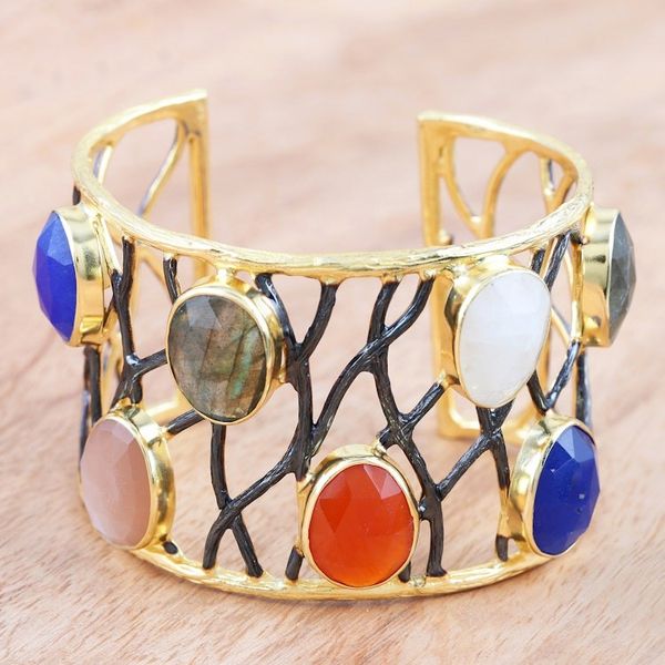 Alternate image for Gold-Plated Rainbow Moonstone and Rose Quartz Bracelet Color Pop