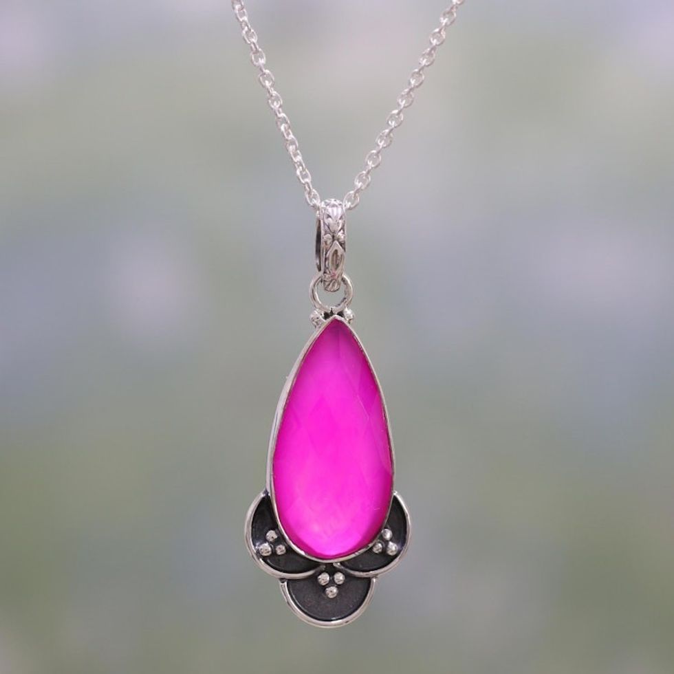 Pink Chalcedony and Sterling Silver Pendant Necklace 'Royal Radiance'