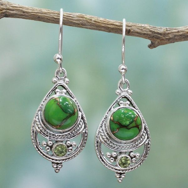 Alternate image for Sterling Silver, Peridot, and Composite Turquoise Earrings Green Elegance