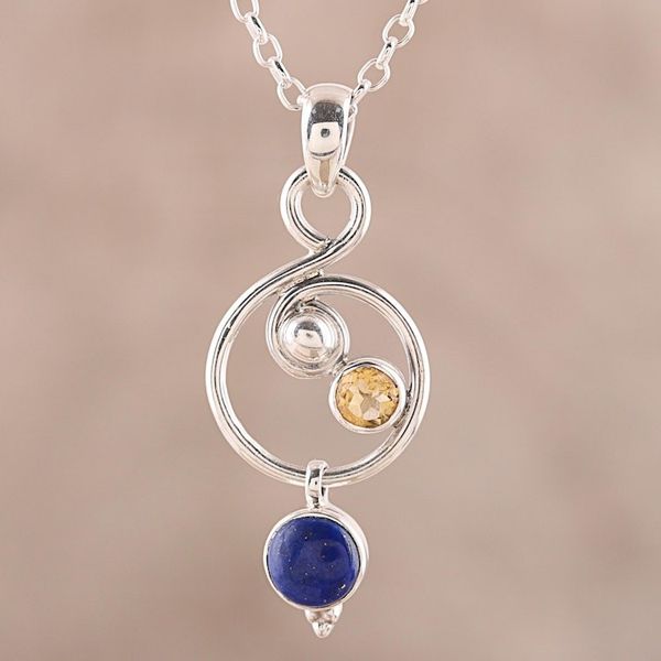 Alternate image for Lapis Lazuli and Citrine Necklace Crafted in India Swirling Royal