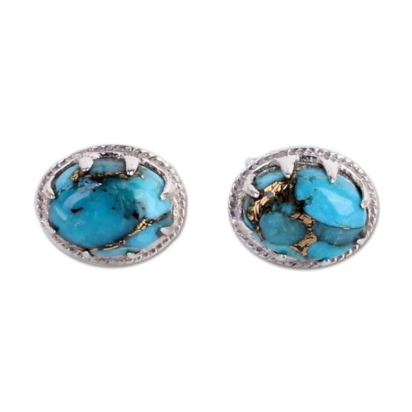 Alternate image for Sterling Silver Stud Earrings with Blue Composite Turquoise Morning in Blue
