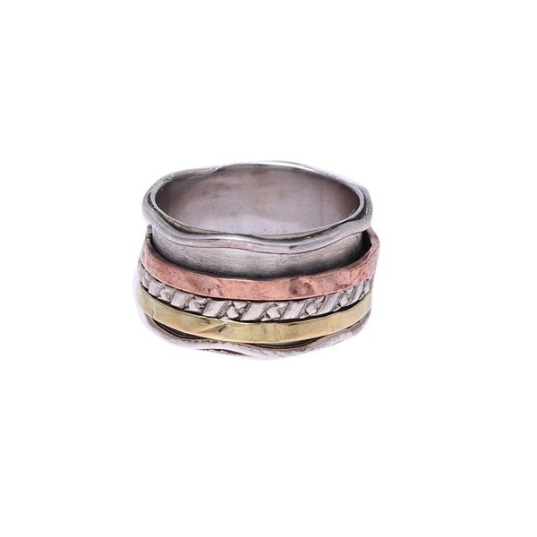 Alternate image for Handcrafted Sterling Silver Copper and Brass Meditation Ring Spinning Trio