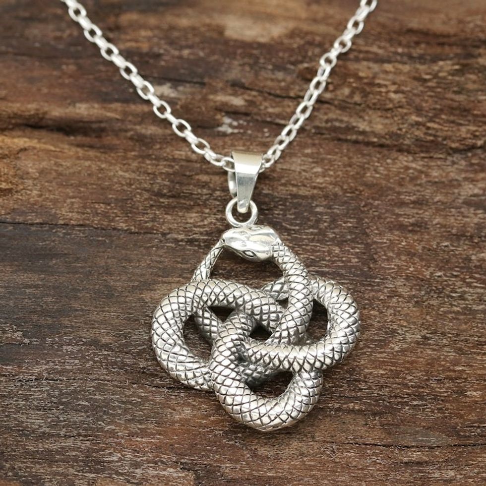 Sterling Silver Snake Necklace Crafted in India 'Twisting Snake'