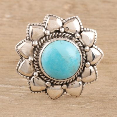Alternate image for Floral Reconstituted Turquoise Cocktail Ring from India Flower of the Sky