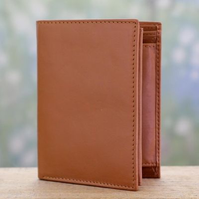 Alternate image for Tan Leather Wallet for Men Handcrafted in India Elegant Tan