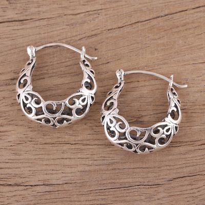 Alternate image for Handmade Sterling Silver Hoop Earrings with Jali Motif Jali Grace