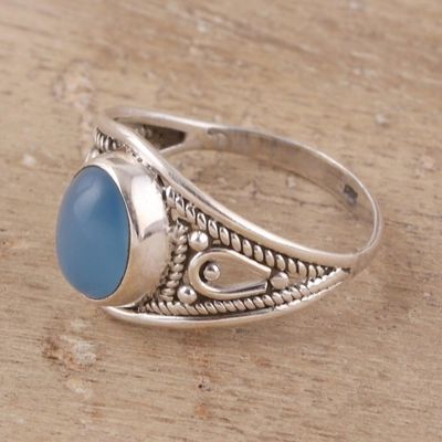 Alternate image for Oval Chalcedony Cocktail Ring Crafted in India Gleaming Appeal
