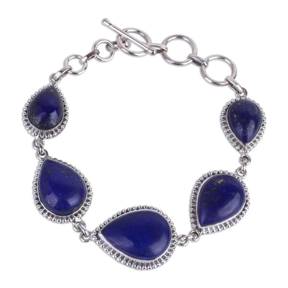 Hand Crafted Lapis Lazuli and Sterling Silver Link Bracelet 'Blue Splendor'