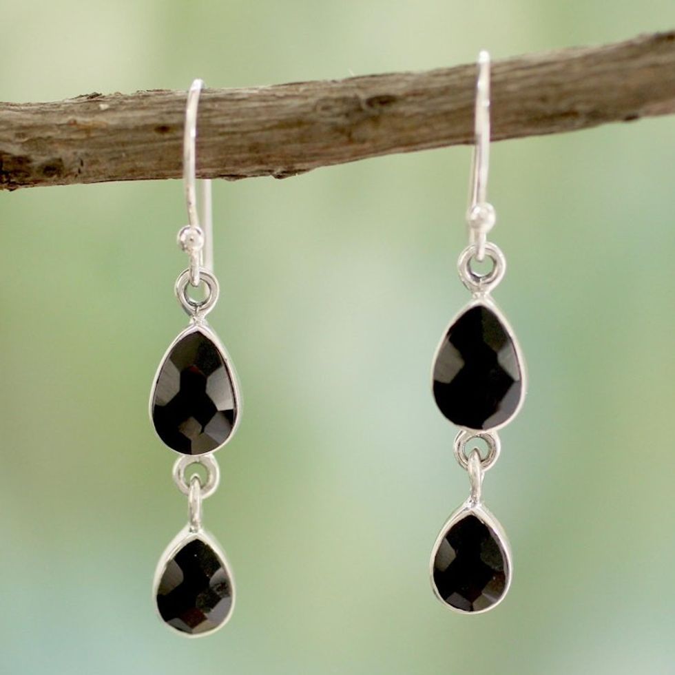 Indian Sterling Silver and Onyx Earrings 'Radha's Radiance'