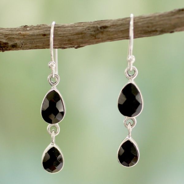 Alternate image for Indian Sterling Silver and Onyx Earrings Radhas Radiance