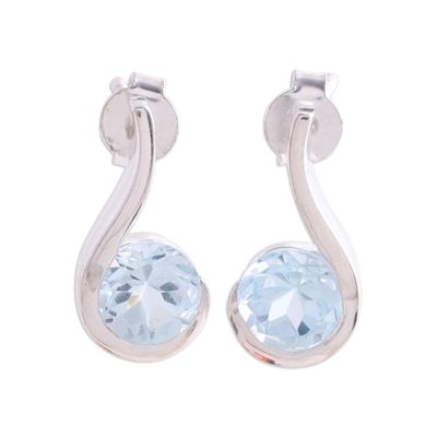 Alternate image for Blue Topaz Earrings in Sterling Silver Modern Jewelry Sky Droplet