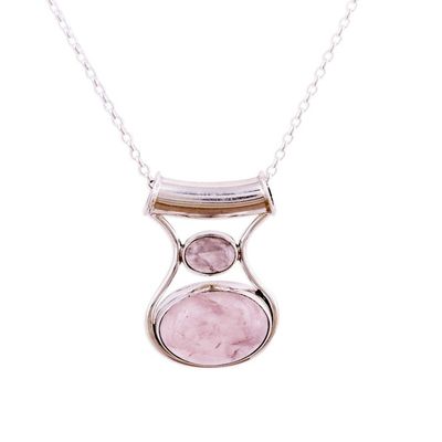 Alternate image for Rose Quartz and Sterling Silver Modern Pendant Necklace Simply Scintillating