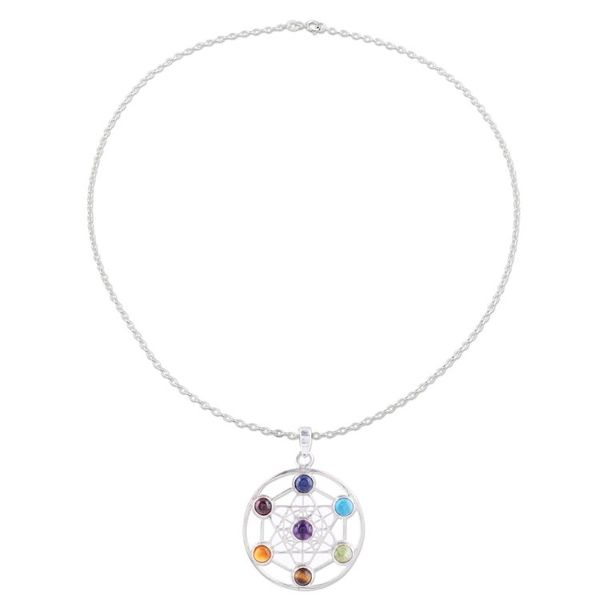 Alternate image for Multi-Gemstone Circular Chakra Necklace from India Inner Chakra