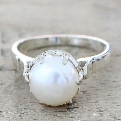Alternate image for Artisan Crafted Cultured Pearl Solitaire Ring from India Glowing Globe