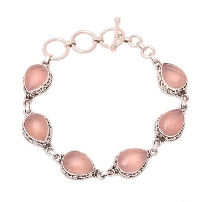 Alternate image for 22-Carat Pink Chalcedony Link Bracelet from India Glossy Pink