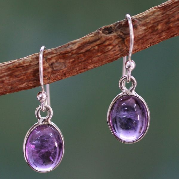 Alternate image for Silver and Amethyst Earrings Crafted in India Luminous Lilac