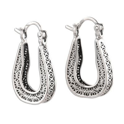 Alternate image for Horseshoe Shaped Filigree Sterling Silver Hoop Earrings Horseshoe Bend