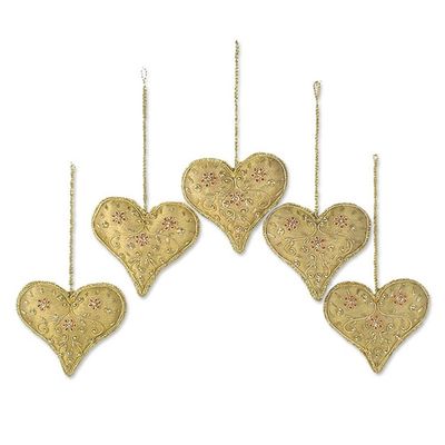 Alternate image for Heart Shaped Beaded Tree Ornaments from India Set of 5 Floral Heart