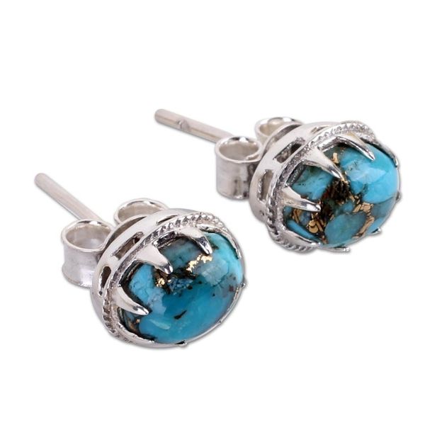 Alternate image for Sterling Silver Stud Earrings with Blue Composite Turquoise Morning in Blue