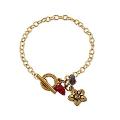 Alternate image for Floral Brass Charm Bracelet with Agate Chips from India Harmony Bloom
