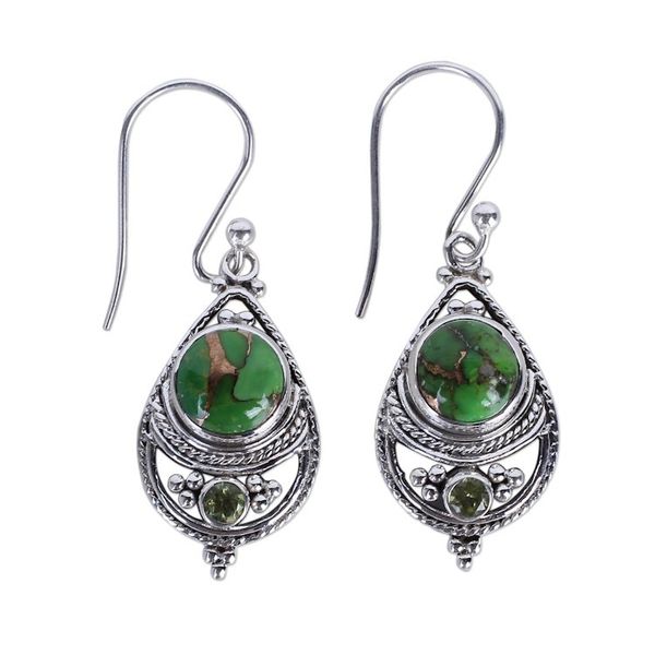 Alternate image for Sterling Silver, Peridot, and Composite Turquoise Earrings Green Elegance