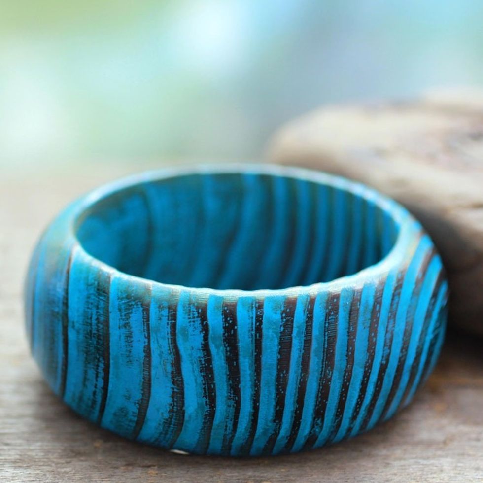 Wood bangle bracelet 'Ocean Empress'