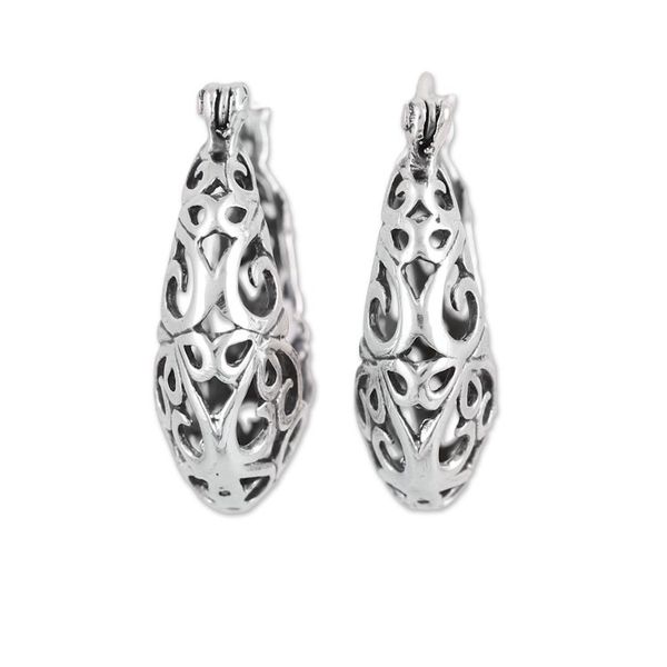 Alternate image for Handmade Sterling Silver Hoop Earrings with Jali Motif Jali Grace