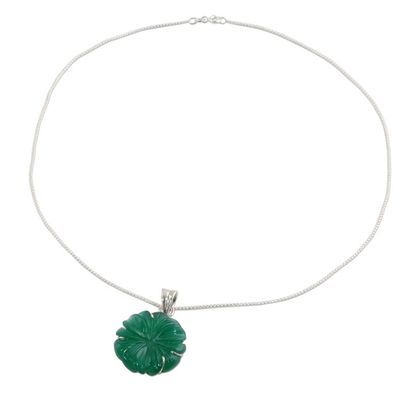Alternate image for Green Onyx and Silver Floral Pendant Necklace from India Green Petals