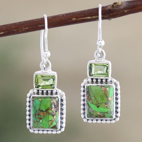 Alternate image for Indian Sterling Silver and Peridot Dangle Earrings Blissful Evening in Green