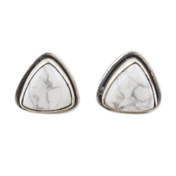 Alternate image for Sterling Silver and Howlite Stud Earrings White Pyramid