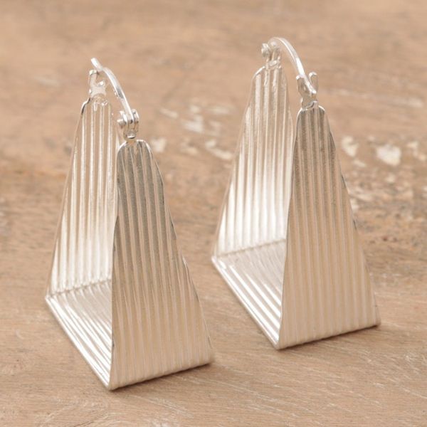 Alternate image for Geometric Sterling Silver Hoop Earrings Crafted in India Geometric Splendor
