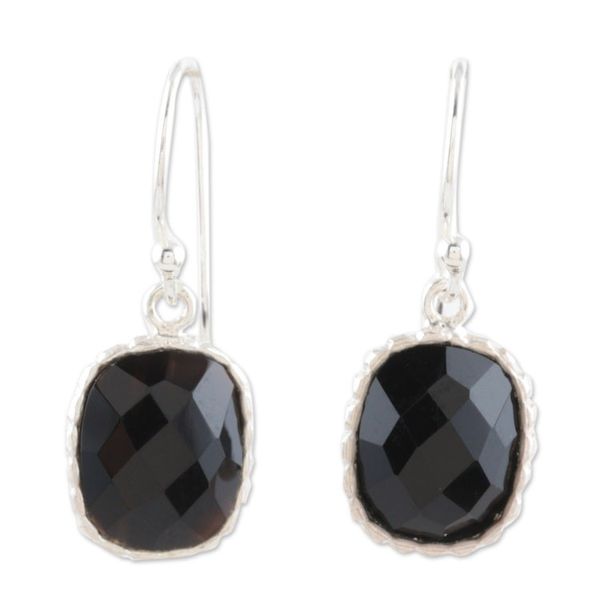 Alternate image for Artisan Crafted Earrings Sterling Silver and Onyx  Delhi Darkness